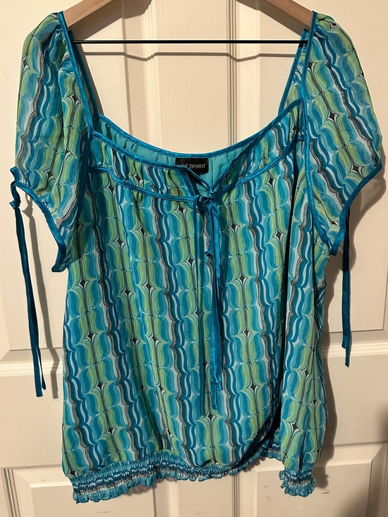 Lane Bryant Tops - Lane Bryant | Top | Lane Bryant Blue-Green Patterned Short Sleeve Blouse